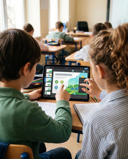 &Eacute;l&egrave;ves construisant une pr&eacute;sentation Keynote avec animations sur un iPad